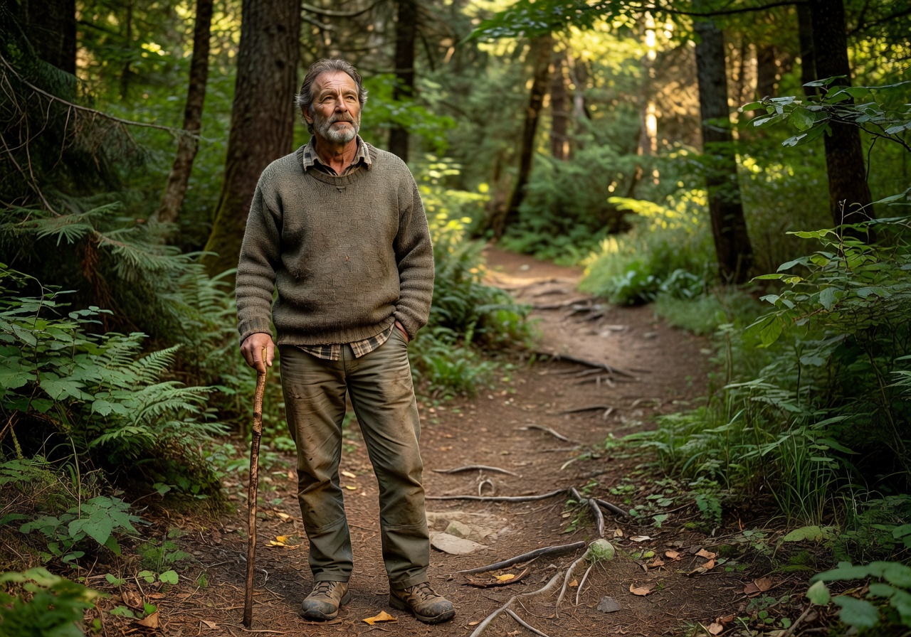 Portrait of Theo, naturalist and trail designer, in a wool sweater